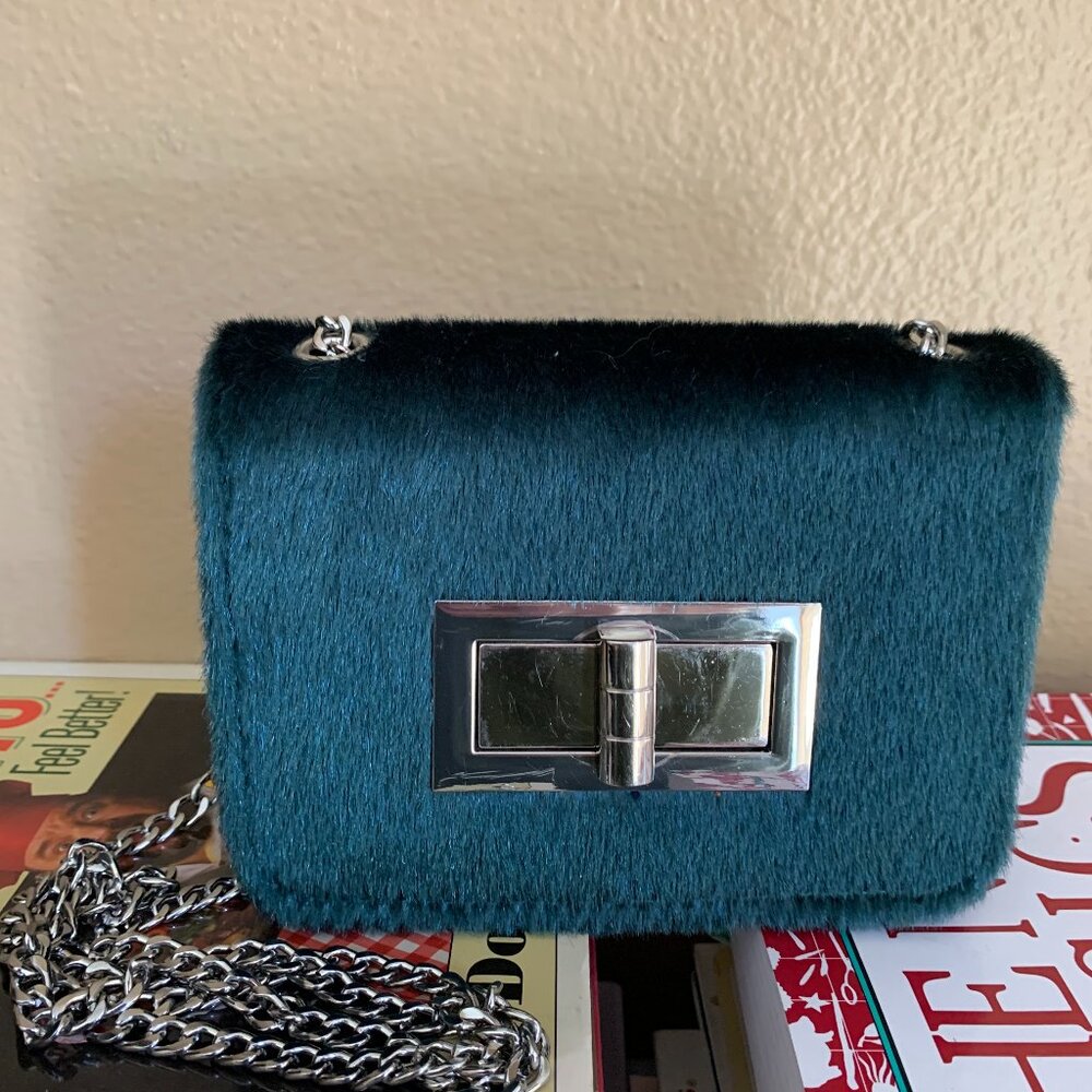Free‎ People Crossbody Handbag Faux Fur Dark Green Small